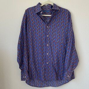 Alan Flusser Floral Button Down Shirt Long Sleeve Cotton Size L FLAW noted
